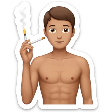 Shirtless thin man with a cigarette and short brown hair sticker