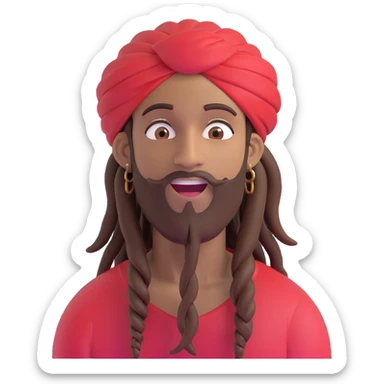 Brownskin man with long brown dreadlocks 
red t-shirt 
white turban 
expression is in love 
his eyes mouth open  sticker