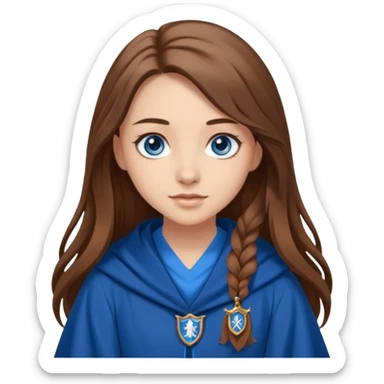 gorgeous Girl with light skin, blue eyes, long brown hair, wears a ravenclaw robes  sticker