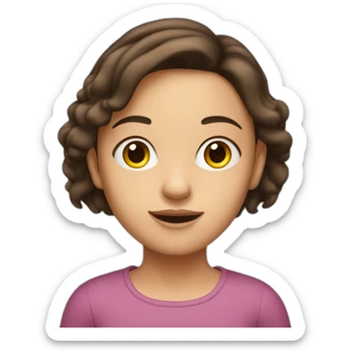 young brunette girl with a huge left ear sticker