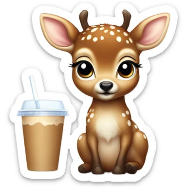 Baby deer drinking iced coffee sticker