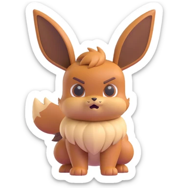 Eevee with a grumpy expression and an intimidating stance, Microsoft 3D Fluent emoji style, simple bold shapes, clear facial expression, no text sticker