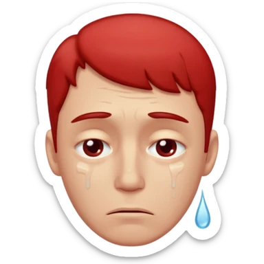 Man with a reddened, sad face, a tear flowing from his eye down his cheek sticker