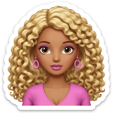 brown skin long curly blonde barbie with long lashes  sticker