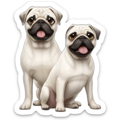 2 white pugs, an adult and a little puppy sticker