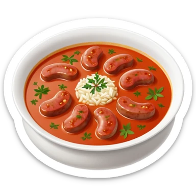 emoji of Rougail saucisse meal. Typical Reunion island meal. Sliced sausage in tomato soup with thym  sticker