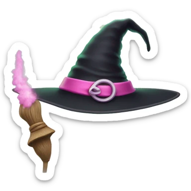 witch hat with green smoke around it, side by side with pink fairy wand  sticker