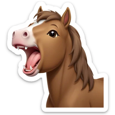 Cinematic Cute Yawning Brown Welsh Pony Portrait Emoji, Head tilted slightly with a dramatic, wide-open yawn, showcasing a sturdy, brown-colored form with softly drooping ears and sleepy, half-closed eyes, Simplified yet irresistibly adorable features, highly detailed, glowing with a soft, cozy earthy glow, high shine, relaxed yet expressive, stylized with a dash of rustic charm, soft glowing outline, capturing the essence of a drowsy yet affectionate brown Welsh pony that appears ready to stretch and yawn its way off the screen! sticker