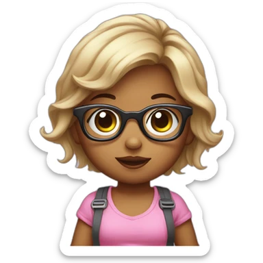 A baby girl with glasses and an insulin pump sticker