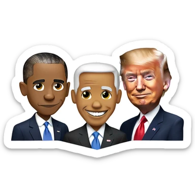 Barack Obama with Joe Biden and Donald Trump sticker