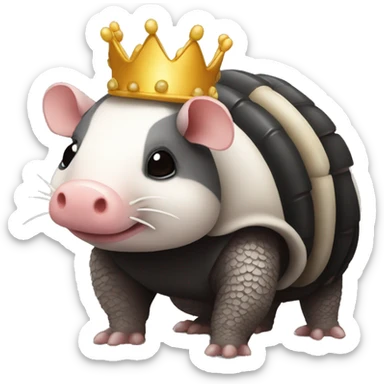 Black piebald chubby round armadillo pig panda centipede armadillo wearing a crown sticker
