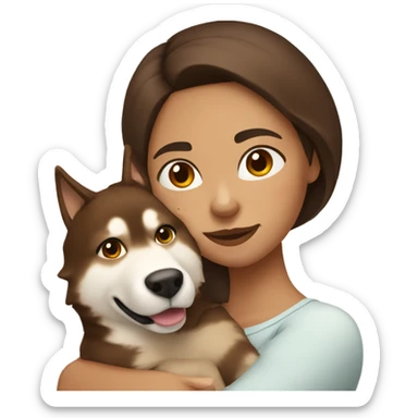 Woman with Brown hair cuddling with Brown Husky  sticker
