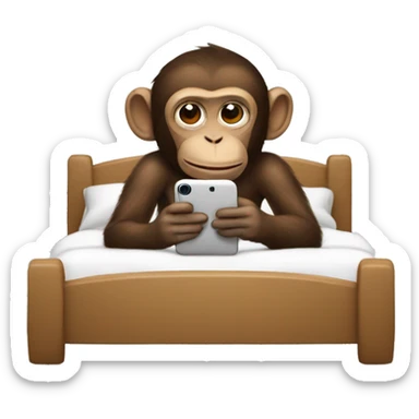 Monkey using phone in bed sticker