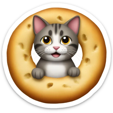 A cat sitting on a massive bagel  sticker