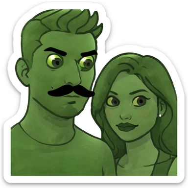 Blonde guy with mustache and Latina brunette sticker