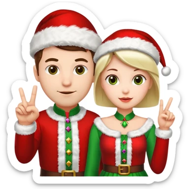 Adult couple wearing Xmas outfit pointing at you sticker