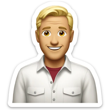 face of a white bold man who smiles. You can see a part of the wine-color shirt he is wear sticker