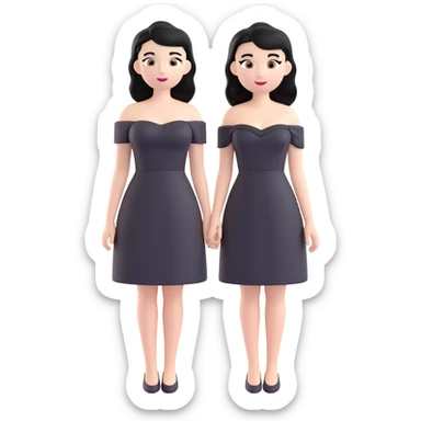 woman with black hair, black off-shoulder dress, white skin, 3d emoji style sticker