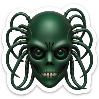 HR giger, wires, dark green, black flesh, head. dark black bones and skin sticker