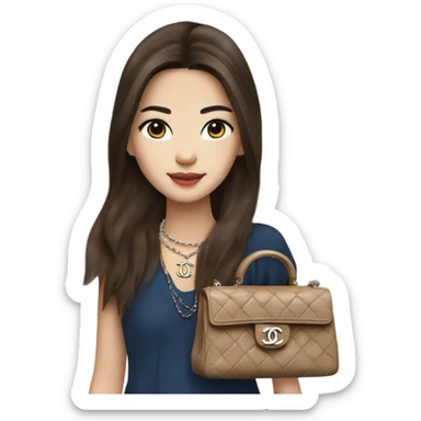 Realistic brown hair blue eyes Chanel Asian Girl with Birkin bag and Chanel necklace sticker