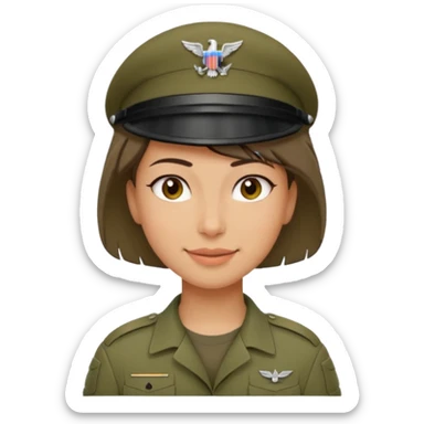 Apple-style emoji: female soldier, bust, no cap/helmet, friendly smile sticker