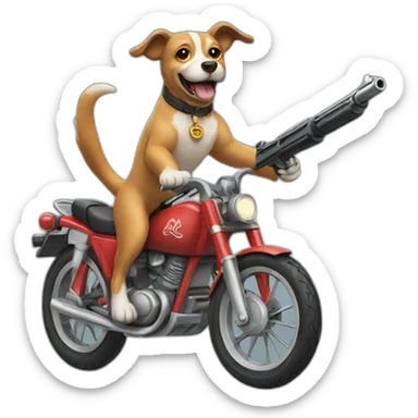 dog riding a bike with a gun sticker