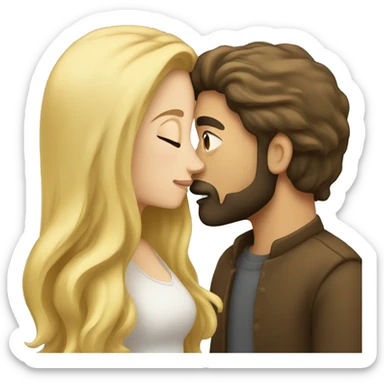 Brunette guy with beard kissing blond girl with long hair sticker