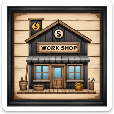 shop with the work shop in the sign sticker