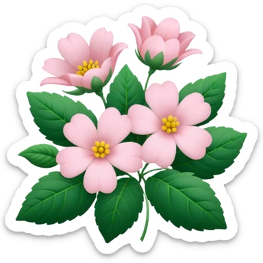 Aesthetic flowers and plants growing from the ground in colours of soft pink matching the deep green leaves (to describe/match with the word flourish) sticker