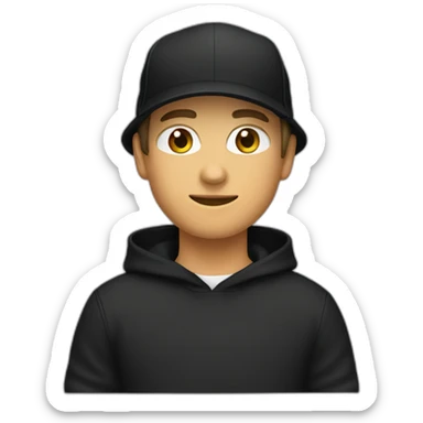 caucasian Designer wearing flat bill hat and black hoodie sticker