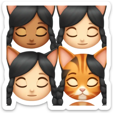 white girl black hair sleeping with orange tabby cat sticker