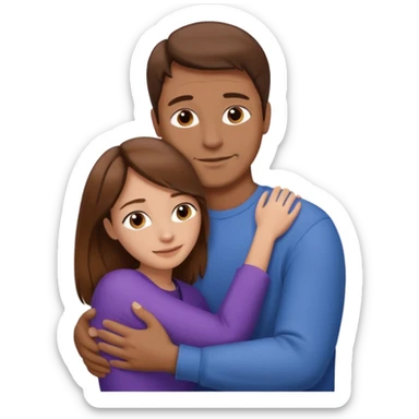 Hug; woman, brown hair, 25 years old; man, 50 years old sticker