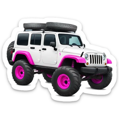 white jeep lifted with mud tires and hot pink accents  sticker
