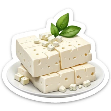 Feta Cheese Cinematic Realistic Feta Cheese Dish Emoji, depicted as slices of tangy, creamy feta cheese served on a plate, rendered with crisp textures and soft, natural lighting. sticker