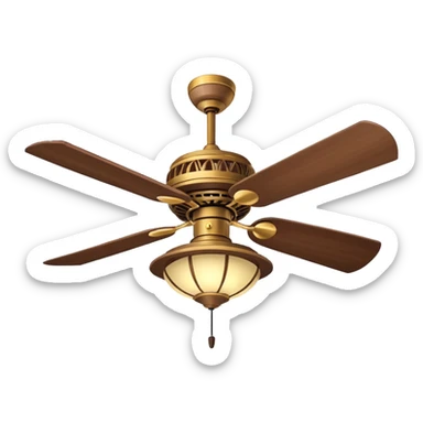 Ceiling Fan – wide-blade wooden fan spinning gently above lantern lights. sticker