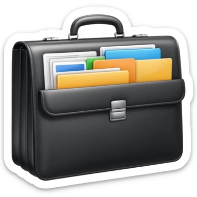 open briefcase displaying icons for CRM, task management, chat, and documents, all-in-one solution, clean modern emoji style sticker