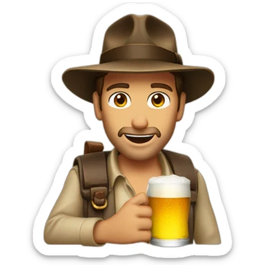 indiana jones drinking a beer sticker