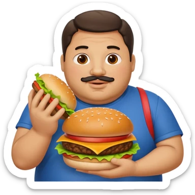 fat guy holding burger sticker