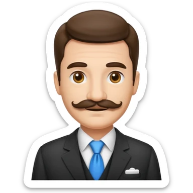 a housekeeper in suit with a mustache sticker