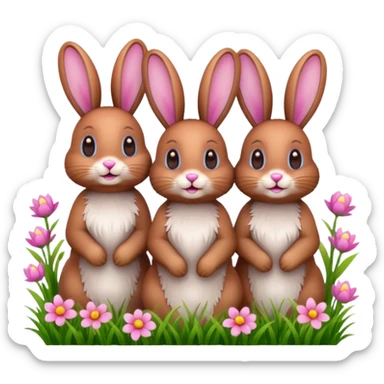3 Bunny's standing in grass field with flowers happy looking foward sticker