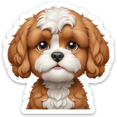 Cinematic Meme-Worthy Grumpy Apricot Cavoodle Portrait Emoji, Head held high but eyes filled with dramatic disappointment, smooth, curly apricot fur with striking white patches, deeply furrowed brow forming an unmistakable scowl, floppy ears slightly angled back in disapproval, piercing brown eyes glaring with pure exasperation, Simplified yet hilariously over-exaggerated features, highly detailed, glowing with an aura of supreme annoyance, high shine, exhausted yet judgmental, stylized with an almost regal pettiness, bright but brooding, soft glowing outline, capturing the essence of a companion that has seen it all and is thoroughly unimpressed, so meme-worthy it feels like it could instantly become the next viral sensation of grumpiness! sticker