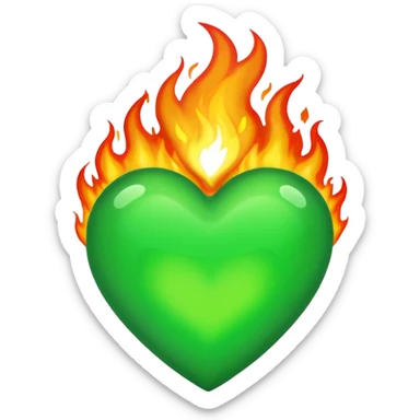 Take the classic "heart on fire" emoji but make it a green heart. sticker