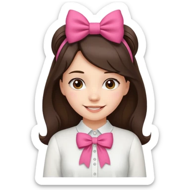 Brunette girl cute smile with bows in her hair pretty normal strip withe blouse till middle hip  sticker