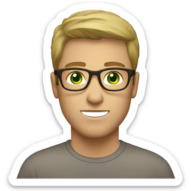 light skinned Caucasian male, green eyes, brown glasses and light stubble sticker