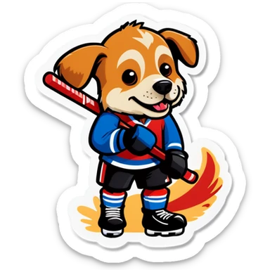 Dog using a hockey stick sticker