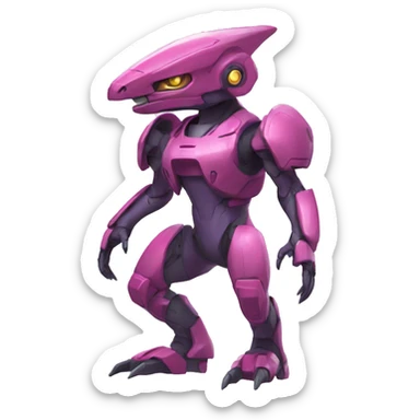 a Genesect-Raptor-Fakémon—hybrid with a futuristic visor-helmet full body sticker