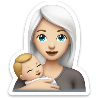 mom holding newborn baby girl with blue eyes and white skin baby sticker