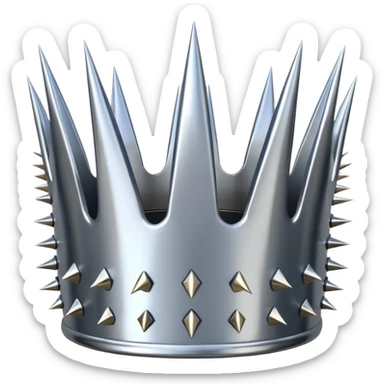 A spiked crown emoji made of silver chrome, sharp yet rounded metallic spikes, glossy reflections, aggressive luxury swag aesthetic, iOS emoji style, centered, clean white background sticker