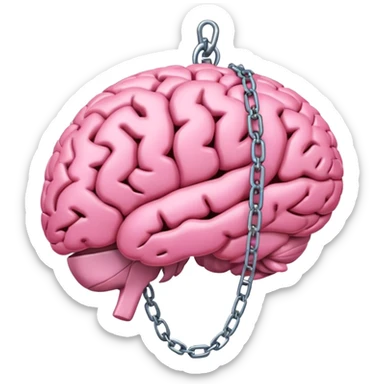pink brain, chained up with one chain, side view sticker