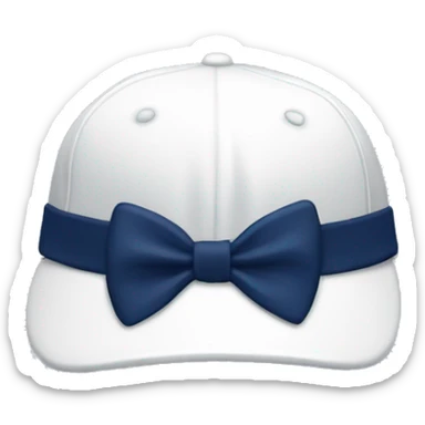a white baseball hat with a navy blue bow on it sticker